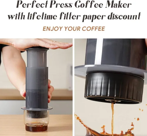 Miniatura 2 de RECAFIMIL Máquina de prensa de café – Nuevo diseño de mayor capacidad hace rápidamente delicioso café sin amargor – 1 a 3 tazas por prensado Cafetera