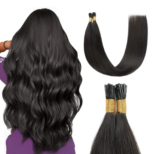 Miniatura 22 de Sunya Extensiones de cabello humano con punta en I Tip, 1.76 oz, 50 mechones por paquete, extensiones de cabello con queratina previamente unidas