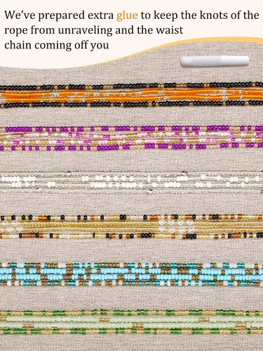 Miniatura 7 de Juego de 12 cuentas de cintura de 50 a 70 pulgadas, hechas a mano, coloridas cuentas africanas para el vientre, joyería para el cuerpo, joyería