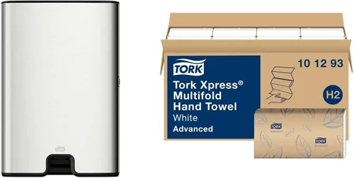Dispensador de toallas de papel plegadas Tork Xpress (acero inoxidable) y toallas de mano suaves plegadas Tork Xpress (paquete de 16)