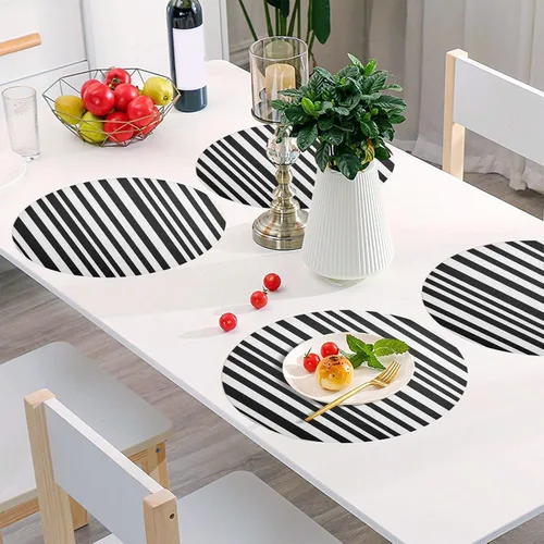 Miniatura 6 de Black White Stripes PVC Plate Mat, Washable Non Slip Heat Resistant Placemats for Kitchen, Set of 6