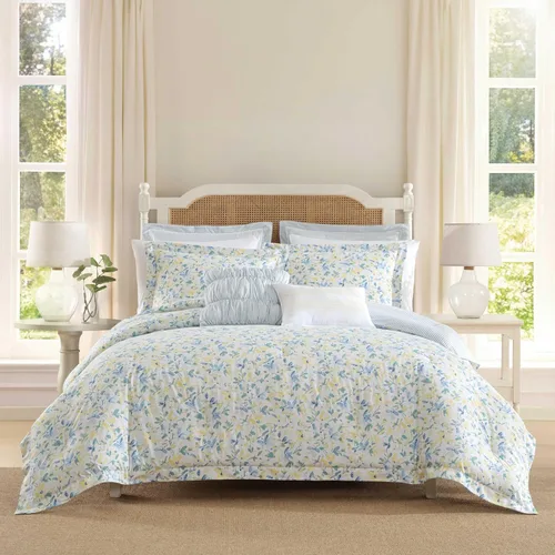Miniatura 20 de Laura Ashley - Juego de edredón tamaño King, juego de ropa de cama reversible de algodón, incluye fundas a juego con fundas europeas y fundas