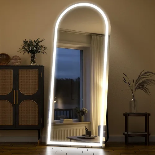Miniatura 18 de Espejo LED de longitud completa, 30 x 71 pulgadas, espejo de cuerpo completo de vidrio templado con atenuación e iluminación de 3 colores de pie