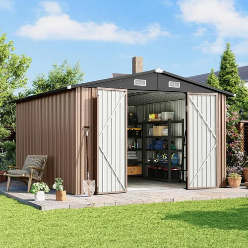 Miniatura 12 de Cobertizo de almacenamiento para exteriores de 5 x 3 pies, cobertizo de herramientas de jardín de metal con techo inclinado y puerta con cerradura