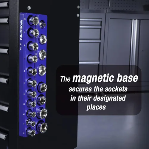 Miniatura 7 de WORKPRO Organizador magnético para llaves de vaso, soporte métrico de 1/2 pulgada, bandejas para llaves de vaso con capacidad para 19 piezas
