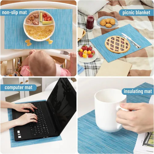 Miniatura 6 de Juego de 6 manteles individuales lavables de vinilo PVC tejido para mesa de comedor, duradero, resistente al calor, antideslizante, tamaño 12 x 17