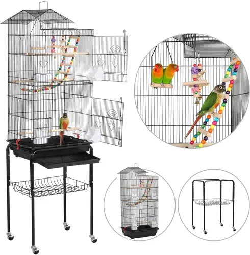 Miniatura 5 de Yaheetech Jaula para pájaros de 64 pulgadas, tamaño mediano y pequeño, jaulas para pájaros con soporte rodante desmontable para loros, tortolitos