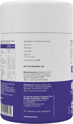 Miniatura 9 de Be Bodywise Gomitas para el crecimiento del cabello con biotina para mujeres I sin azúcar I Vitaminas para la piel y las uñas I Biotina, zinc, ácido