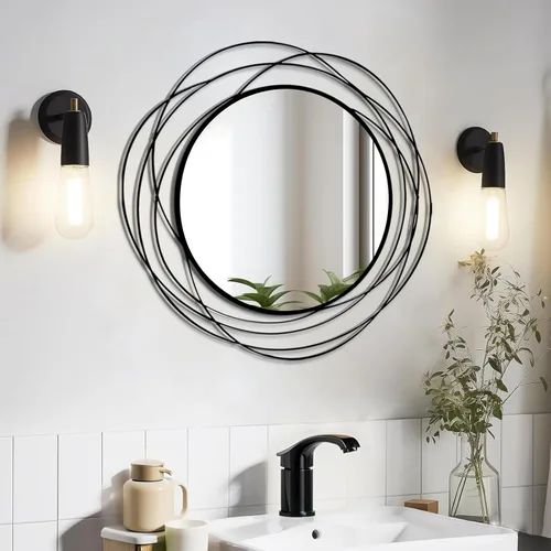 HQiJun Espejo Redondo de Pared – Espejo Circular Grande Negro de 26.8" para Pared con Marco de Metal Decorativo Arte Duradero, Espejo Colgante