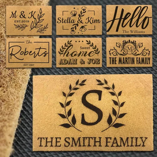 Tapete personalizado para puerta delantera, patio, entrada, monograma, regalo para inauguración de la casa, bodas, aniversarios, plantilla de diseño
