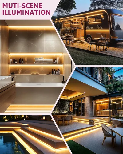 Miniatura 7 de EMITEVER Tira de luces LED para exteriores, impermeable, 16.4 pies, 2700 K, blanco cálido, 24 V, cinta LED de silicona regulable, iluminación IP67