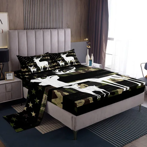 Miniatura 42 de Juego de sábanas con estampado camuflaje de la bandera estadounidense tamaño King, de Castle Fairy. Juego de ropa de cama de lujo de microfibra