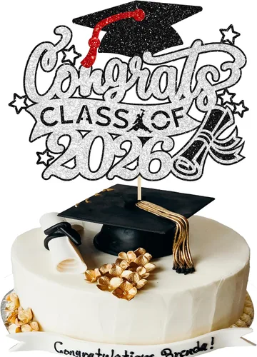 Miniatura 46 de Gyufise 1 paquete de decoración de pastel de graduación 2025 con purpurina de felicitaciones clase de 2025, decoración de pastel de diploma 2025
