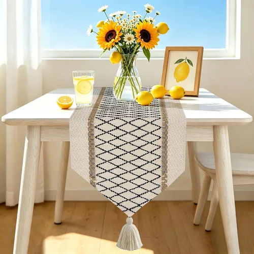 Miniatura 10 de yuboo Camino de mesa bohemio con extremo triangular, caminos de mesa pequeños de 36 pulgadas, cubierta de tocador de macramé para mesita de noche