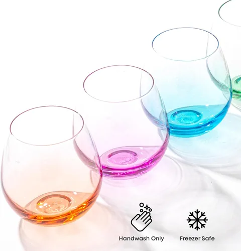 Miniatura 6 de Juego de copas de vino sin tallo JoyJolt Hue, juego de 6 copas de vino sin tallo grandes de 15 oz para agua, vino blanco o tinto, vasos cortos