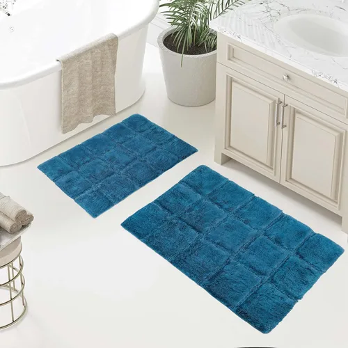 Miniatura 17 de Superior Juego de alfombras de baño antideslizantes de algodón con respaldo de látex en aerosol, 20 x 30 pulgadas, 24 x 36 pulgadas, 2 piezas, salvia