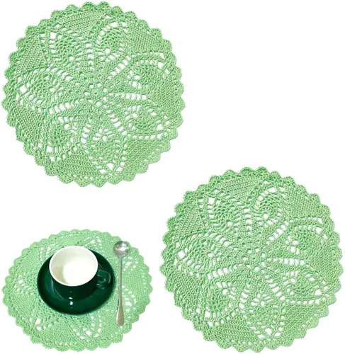 Miniatura 38 de Mantel Individual de Encaje de 11 a 12 Pulgadas Tapetes de Mesa Redondos Hechos a Mano Tapete de Ganchillo Cocina Vajilla Posavasos para Taza