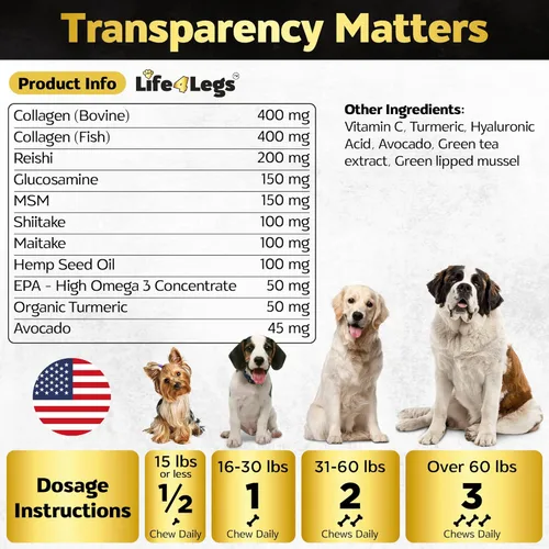 Miniatura 3 de Masticables de cadera y articulaciones para perros + suplemento de piel y pelaje - Golosinas para aliviar el dolor de las articulaciones del perro