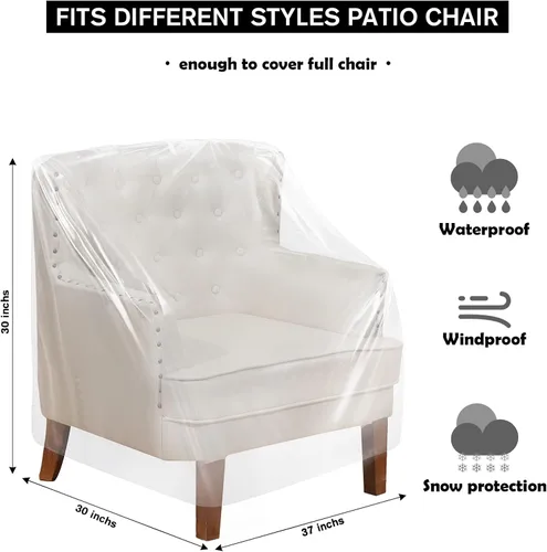 Miniatura 2 de Tudomro 4 fundas para sillas de plástico para exteriores, impermeables para sillón, transparentes, a prueba de polvo, funda de sofá de plástico