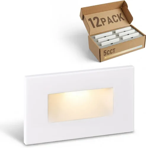 LEONLITE Paquete de 12 luces LED 5CCT de 120 V, 3.5 W, 5 % 100 %, regulables, para interiores y exteriores, ubicación húmeda, CRI90, ETL, aluminio,