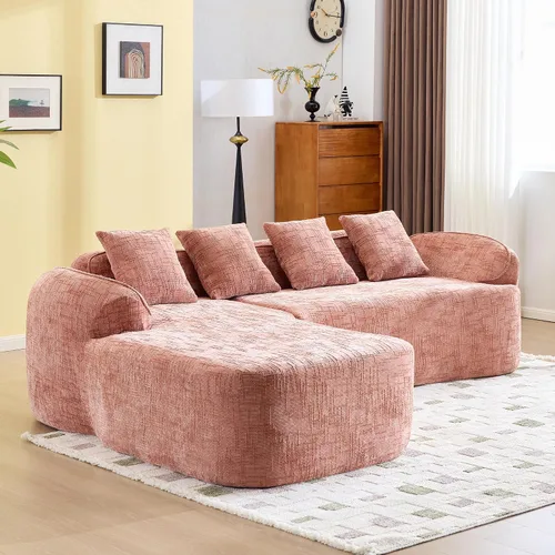 Miniatura 6 de Sofá Sillones de tela de felpilla de 101 pulgadas, sofá para sala con esponja de alta elasticidad, sofás para sala con diseño en forma de L para Rosa