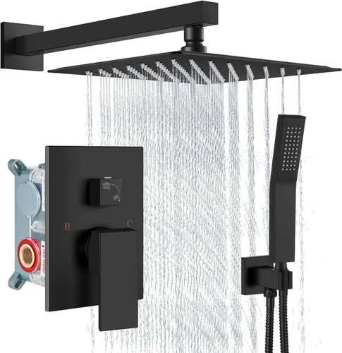 Miniatura 17 de Aolemi Sistema de ducha tipo lluvia de 12 pulgadas, cabezal de ducha cepillado Nikcel Combo Set con ducha de mano válvula de montaje en pared grifo