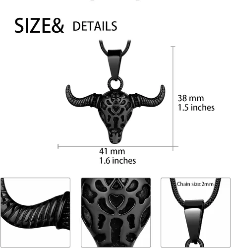 Miniatura 5 de Gengar - Collar de toro de vampiro Tauro para hombre, acero inoxidable 316L, chapado en oro de 18 quilates, chapado en oro y negro con pistola