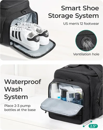 Miniatura 7 de BAGSMART Bolsa táctica de gimnasio para hombres, bolsa de lona de 22 litros para viajes con compartimento para zapatos, mochila táctica 4 en 1