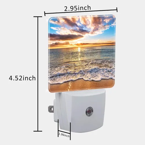 Miniatura 5 de Colorida luz nocturna de playa al amanecer del océano enchufable a la pared con sensor de atardecer a amanecer, linda luz nocturna para niños