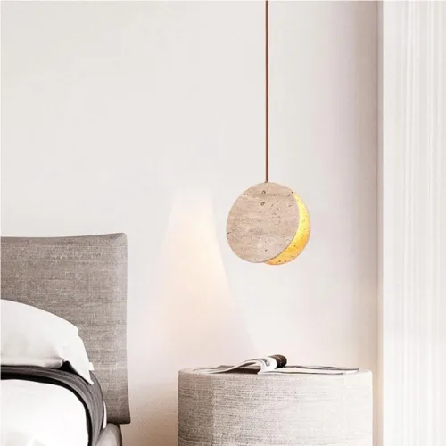 Miniatura 5 de Farmhouse Pendant Lights Fixtures Mini Natural Yellow Travertine Hanging Lamp Japanese Wabi-Sabi Height Adjustable Chandelier for Living Room