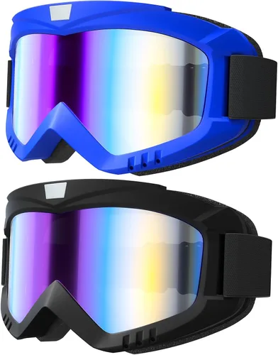 Miniatura 9 de Gafas de motocross para motocicleta, paquete de 2 unidades, ATV, esquí, resistentes al viento, para adultos, hombres, mujeres, jóvenes