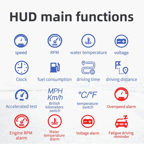 Miniatura 6 de Aramox Pantalla HUD para automóvil OBD2, velocímetro digital con advertencia de sobrevelocidad, pantalla de parabrisas de cabeza para automóviles