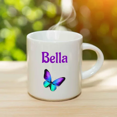 Miniatura 3 de Bella Taza de café – Taza de cerámica personalizada de mariposa con nombre, taza personalizada, regalo personalizado de cumpleaños/Navidad, regalo