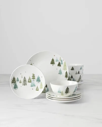 Miniatura 5 de Lenox 893565 Balsam Lane - Juego de vajilla de 12 piezas, verde, Navidad, alojamiento navideño
