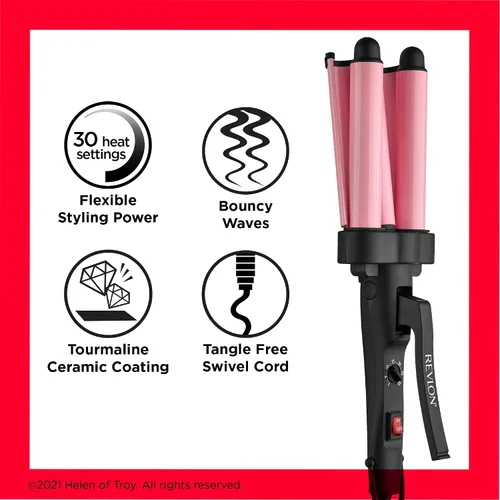 Miniatura 6 de Revlon Ondulador de pelo jumbo de 3 barriles Ondas de aspecto natural de larga duración, (rosa)