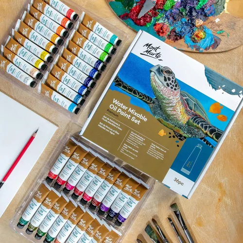 Miniatura 4 de Mont Marte MPOW3618 Pintura al óleo soluble en agua, diluida con agua, 1.2 x 0.6 fl oz (36 colores x 0.6 fl oz), juego de pintura al óleo mezclable