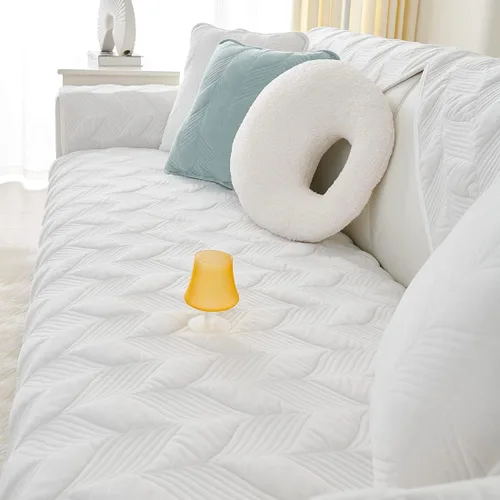 Miniatura 4 de Funda para sofá, de terciopelo suave, acolchada, para sofá seccional, funda antideslizante para perros, gatos, niños, sofá biplaza reclinable, Blanco