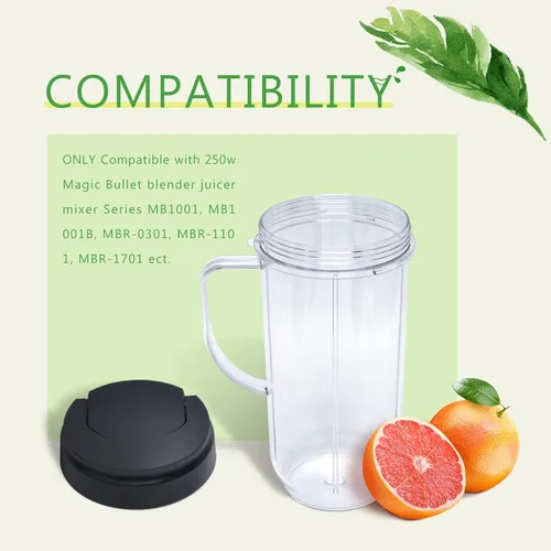 Miniatura 3 de Paquete de 2 piezas de repuesto para tazas de licuadora Magic Bull, taza alta de 22 onzas con tapa abatible para llevar, piezas de repuesto