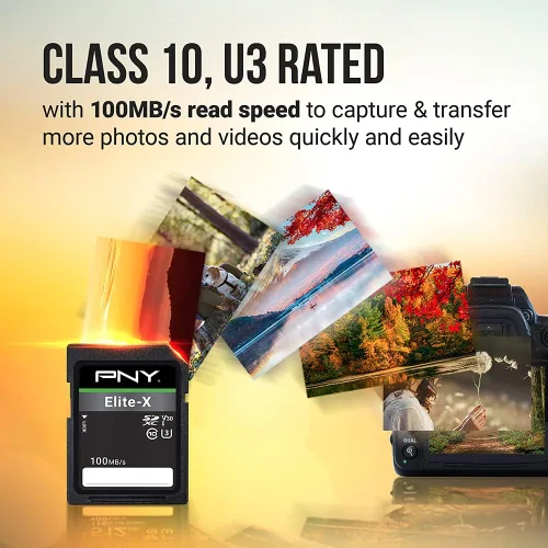 Miniatura 3 de PNY Tarjeta de memoria flash Elite-X Class 10 U3 V30 SDXC de 256 GB, 100 MB/s, clase 10, U3, V30, 4K UHD, Full HD, UHS-I, SD de tamaño completo