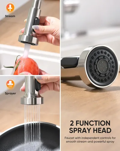 Miniatura 6 de Grifo de cocina con rociador extraíble de acero inoxidable de níquel cepillado, 1 mango, grifo de fregadero de resorte extraíble, 1 agujero o 3