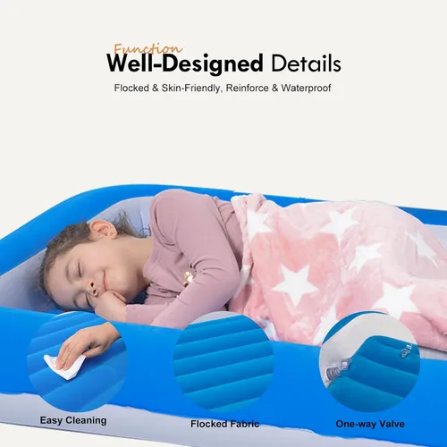 Miniatura 4 de Cama de aire para niños, colchón inflable para viaje de bebé con laterales, azul