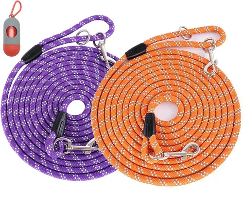 Miniatura 13 de Correa larga para entrenamiento de perros de 10 pies, 16 pies, 30 pies, 50 pies, 100 pies, cuerda de hilos reflectantes, correa resistente para Negro