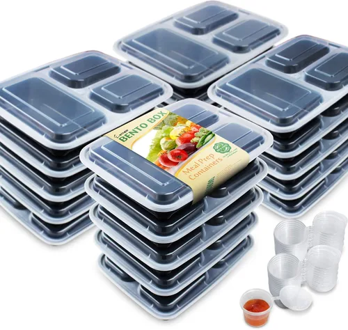 Miniatura 13 de Enther Contenedores de preparación de comidas [paquete de 20] 2 compartimentos con tapas, caja Bento para almacenamiento de alimentos, sin BPA