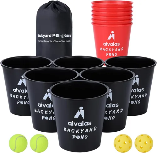 Aivalas Yard Pong Outdoor Games, Giant Yard Games Set with 12 Buckets and Balls for Adults and Family, Toss Game Throwing Games for Beach, Camping,