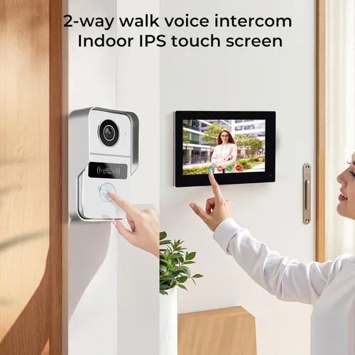 Miniatura 3 de Sistema de intercomunicador de video con 2 cables y pantalla táctil de 7 pulgadas, timbre con cámara y ángulo amplio de 140°, grabación de video