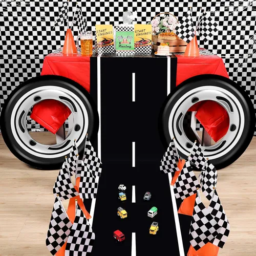 Miniatura 4 de Remagr Alfombra de Decoración para Fiestas de Pista de Carreras de Piso Corredor Negro Mantel Largo de Pista de Carreras Camino Corredor de Mesa