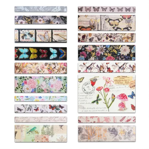Miniatura 9 de Juego de 18 rollos de cinta washi con diseño de mariposa, de lámina dorada, para manualidades, manualidades, diarios, planificadores, álbumes