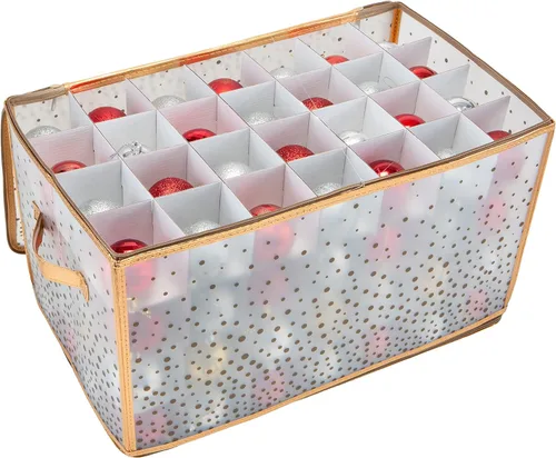 Miniatura 13 de Simplify Organizador de adornos de 27 unidades Dorado Capacidad para 27 adornos Almacenamiento de Navidad Peso ligero Dimensiones: 12.2 x