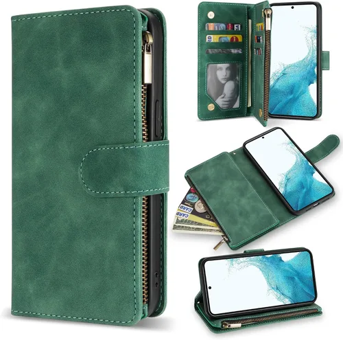 Miniatura 27 de ZZXX Funda para Samsung Galaxy S22 Plus con ranura para tarjeta, piel sintética suave de alta calidad, con cremallera, con correa para la muñeca