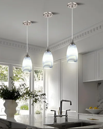 Miniatura 23 de karyfine Mini lámparas colgantes de vidrio artístico para isla de cocina, hechas a mano en color teja con vidrio dorado, iluminación colgante